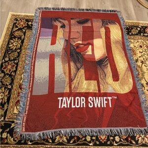 Red Brand Striped Woven Tapestry Throw